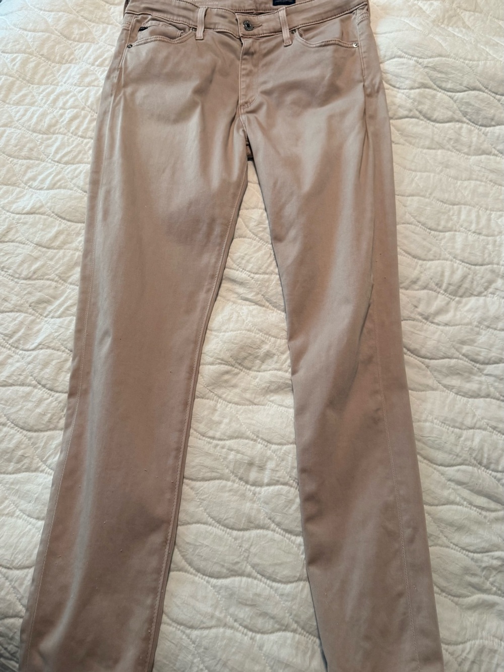 AG Adriano Goldschmied Sateen Stretch Pants Beige 27 Coquette Quiet Luxury
